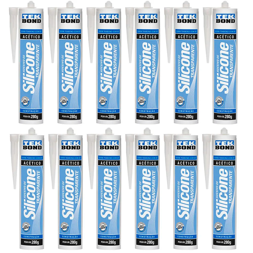 Kit 12 Silicones Acéticos Transparentes 280g Antifungo Tekbond